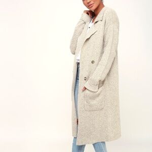 Lulus Cuddle Club Beige Long Sleeve Sweater Coat - Size L